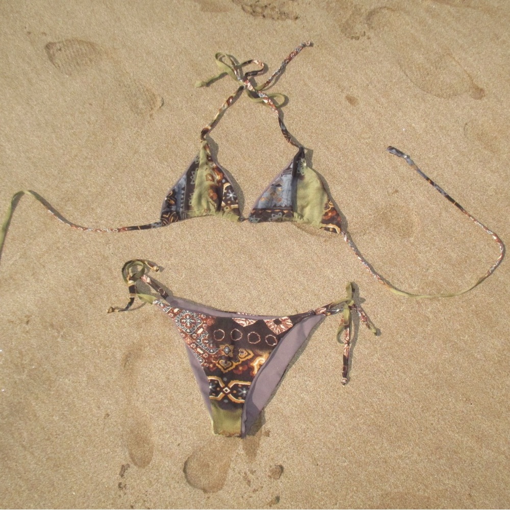 Safari print Green triangle Bikini Set